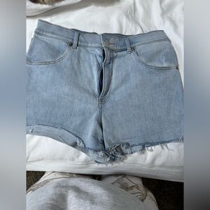 Express high waisted Light Wash Frayed Hem Denim Shorts